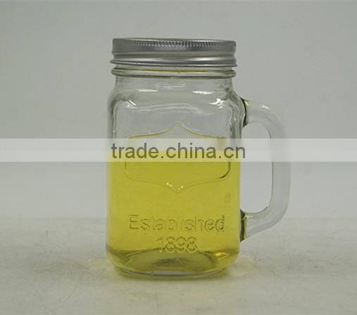 wholesale glass mason jar with handle and paper straw, metal lid 400ML