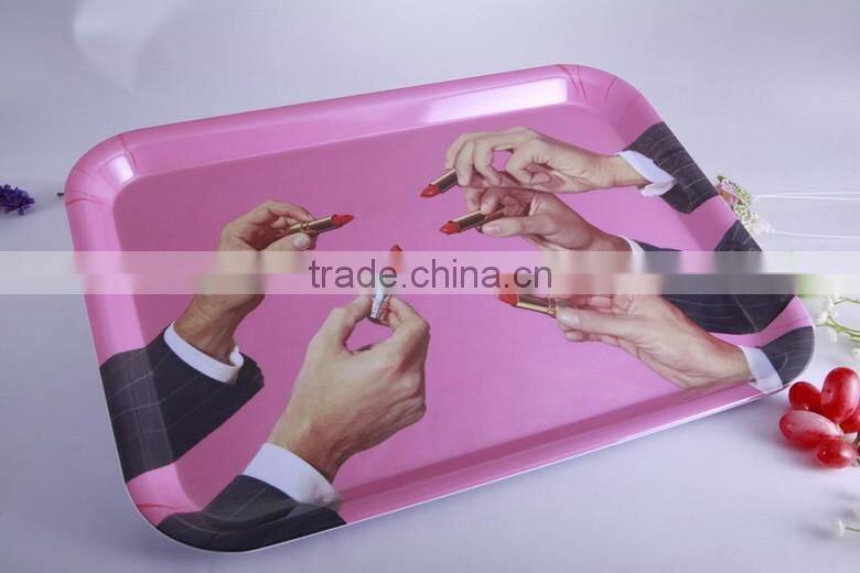 Creative design rectangular anti-slip melamine serving tray,designer food serving trays