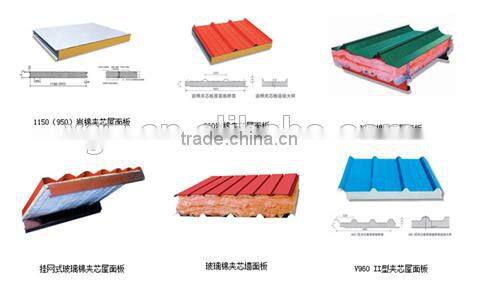 steel structure warehouse wall and roof EPS/PU rock wool sandwich panel board used for steel house