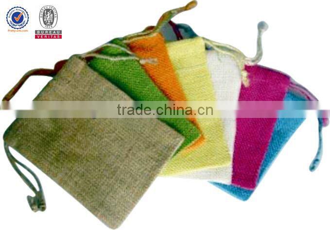 various color cheap hand made drawstring bag jute bag wholesale