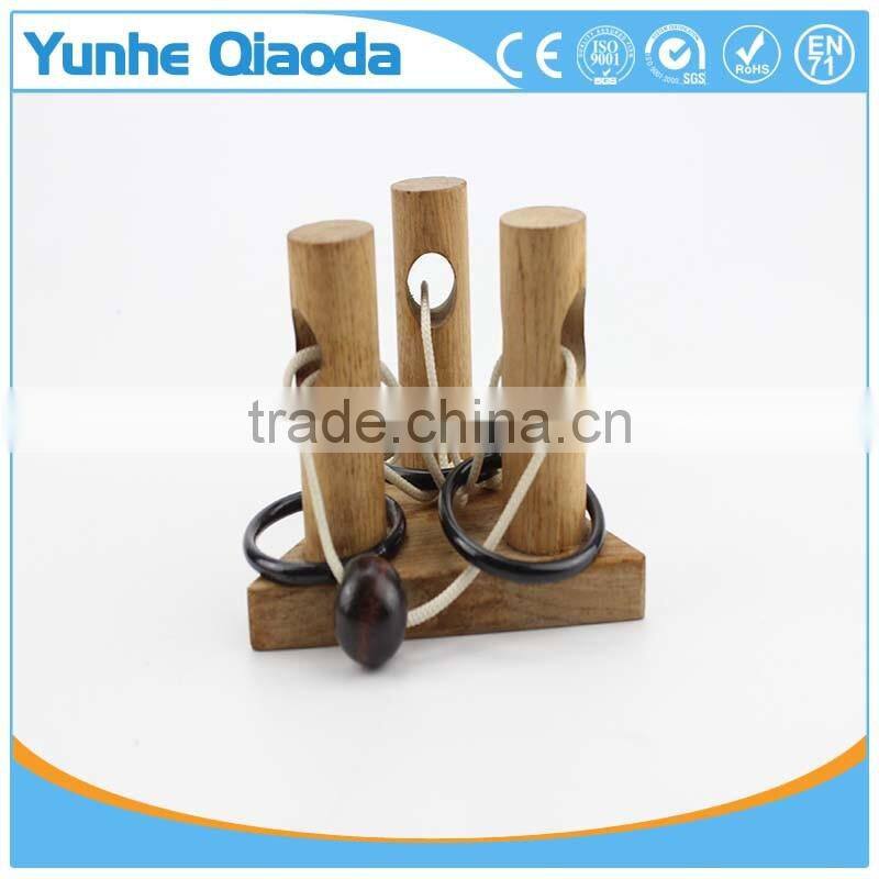 Triple Post Trouble string puzzle KINGOU 4 Pack Classical Wooden Puzzle Set Solution Rope Central Brain Teaser for Adults Game