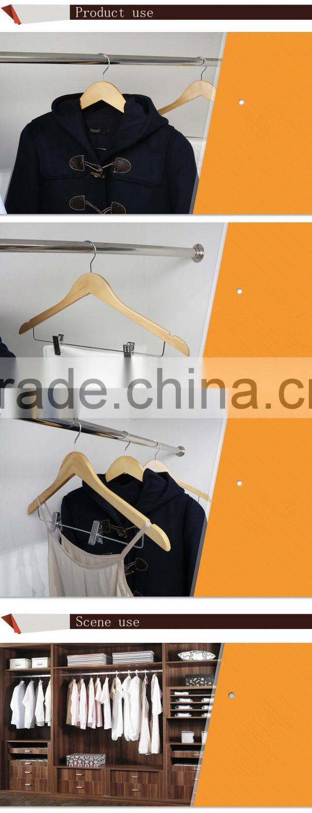 Lot Of 3 Wood Solid Wood Clothes Coat Hangers with Pant Clip