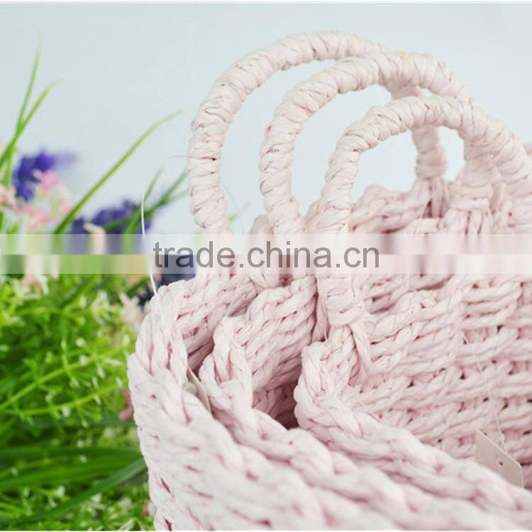 Sweety pink color hand woven mini hanging baskets for gifts