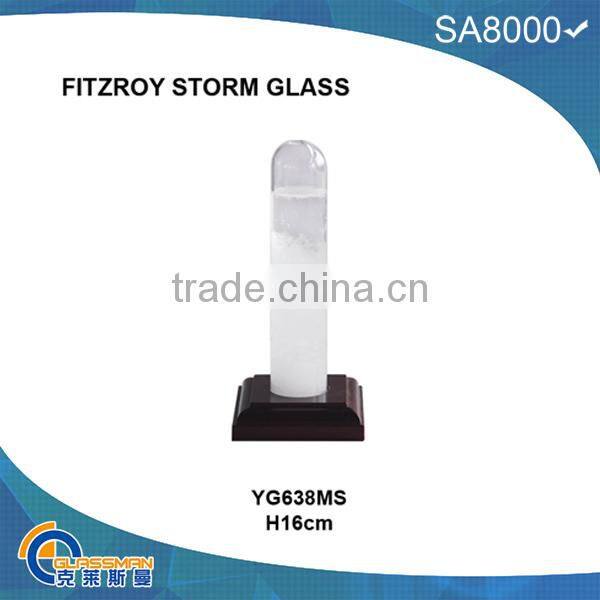 BA0913 FITZROY STORM GLASS WITH WOOD BASE