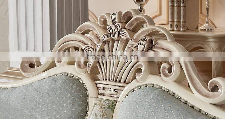 Solid wood living room furniture vase and flowers carving design fabrice sofa set