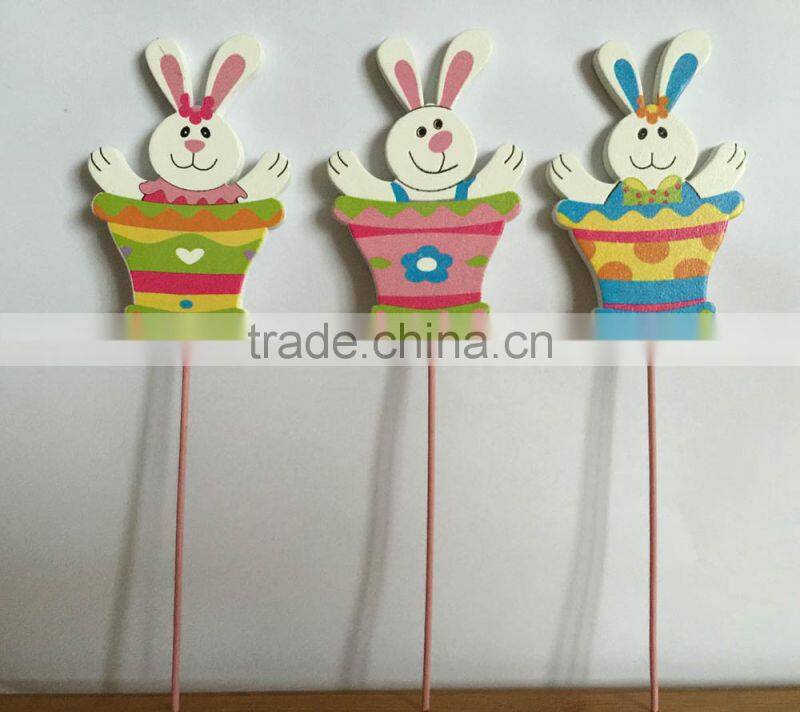 promotion design good quality popular easter decoration wooden rabbit picks stick decoration