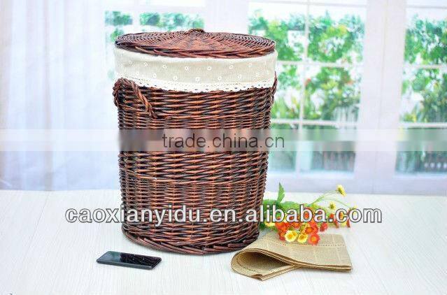 Chinese Big Willow Basket with Handles and Lid Room Wastepaper Basket Decor Home Props