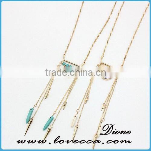 Fashion wholesale handmade gemstone long chain tassel charm necklace