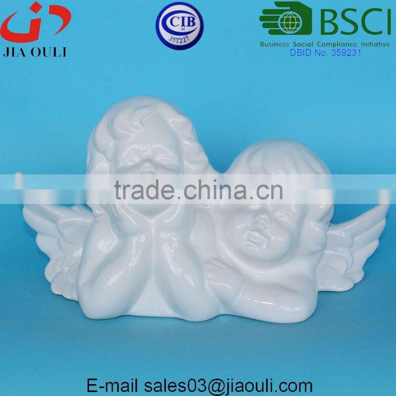 White glazed Ceramic standing Angel for christmas decor and home decor
