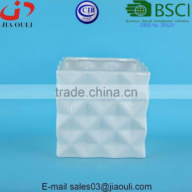 Home and garden decorations dimple design glazed pot plant white square ceramic