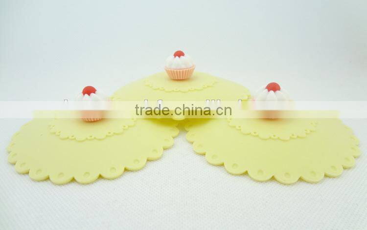 Food grade silicone rubber Anti-dust Airtight Seal Silicone Drink Cup Lids with Cake shape