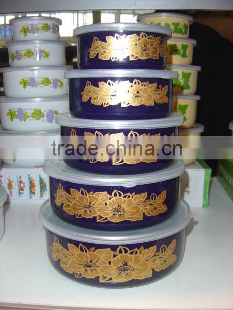 Hot sale enamel food container 3pcs 5pcs mixing bowl storage bowl