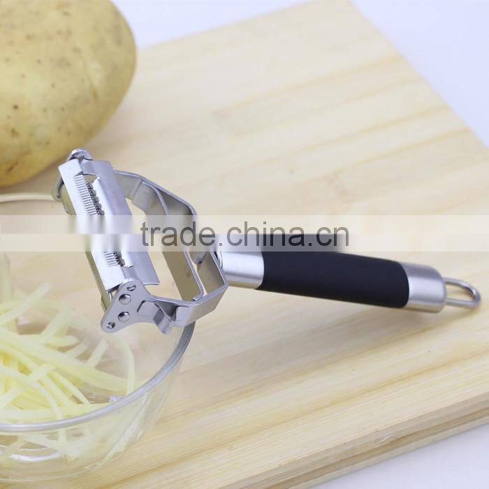 Kitchen Multifunction Stainless Steel Potato Julienne Peeler with Black Rubber Handle