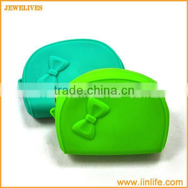 Colorful Bowknot Rubber Silicone Pouch Purse Wallet Glasses Cellphone Cosmetic Coin Bag Case
