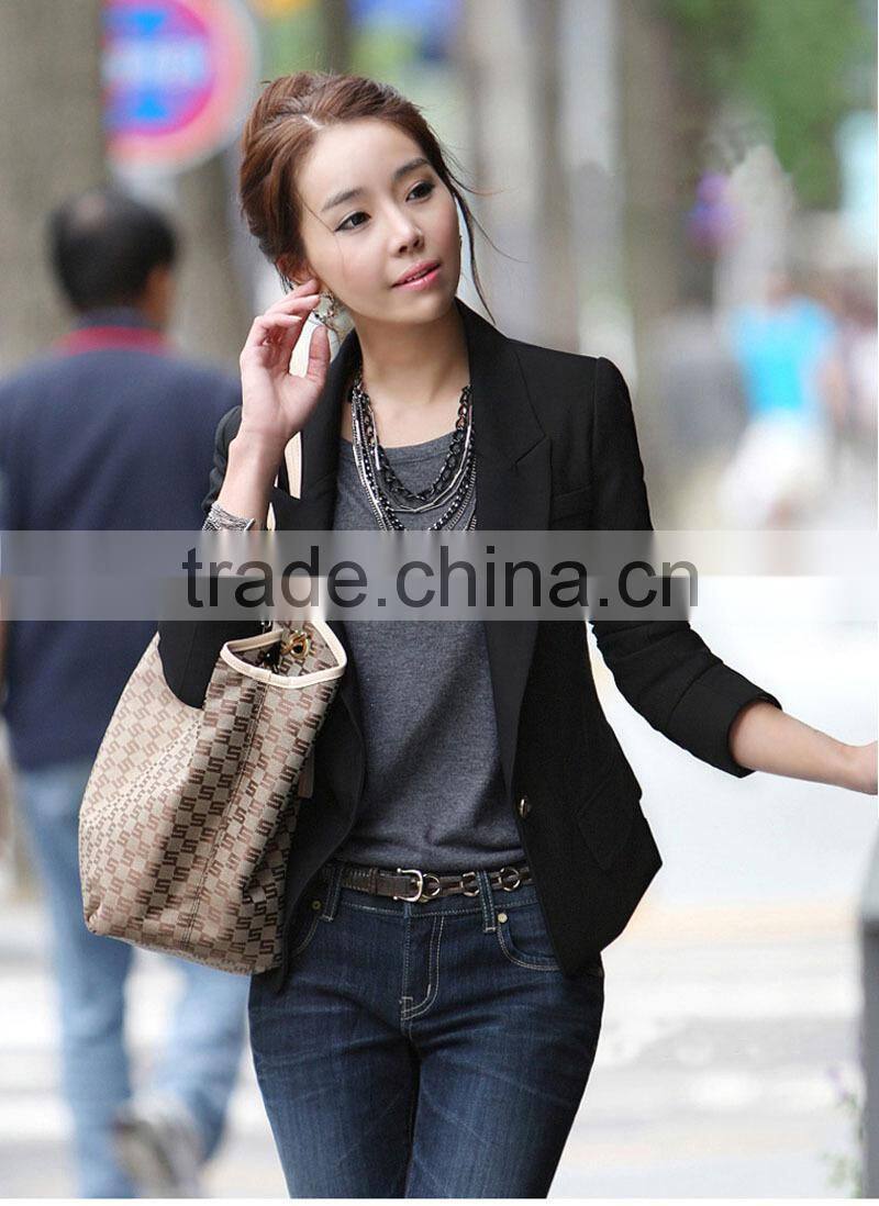 NEW Women Slim One Button Long Sleeve Black Women Blazers 2014