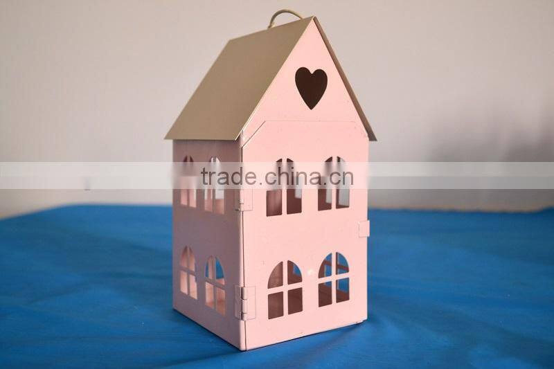 Fashion little house heart metal candle holder iron lantern home decoration Chirstmas decoration Farol de metal