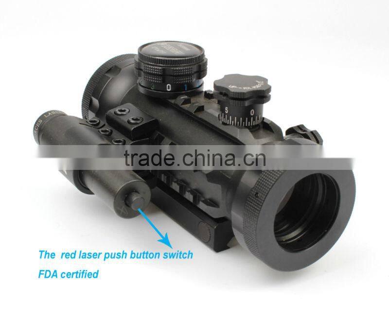 Compact red green dot riflescope with red laser attached