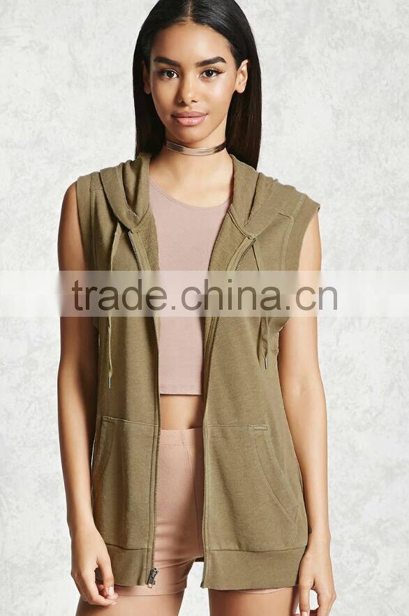 OEM Women Sleeveless Hoodies Plain Blank Stylish 100% Cotton Zip Up Gym Sleeveless Hoodie For Gym