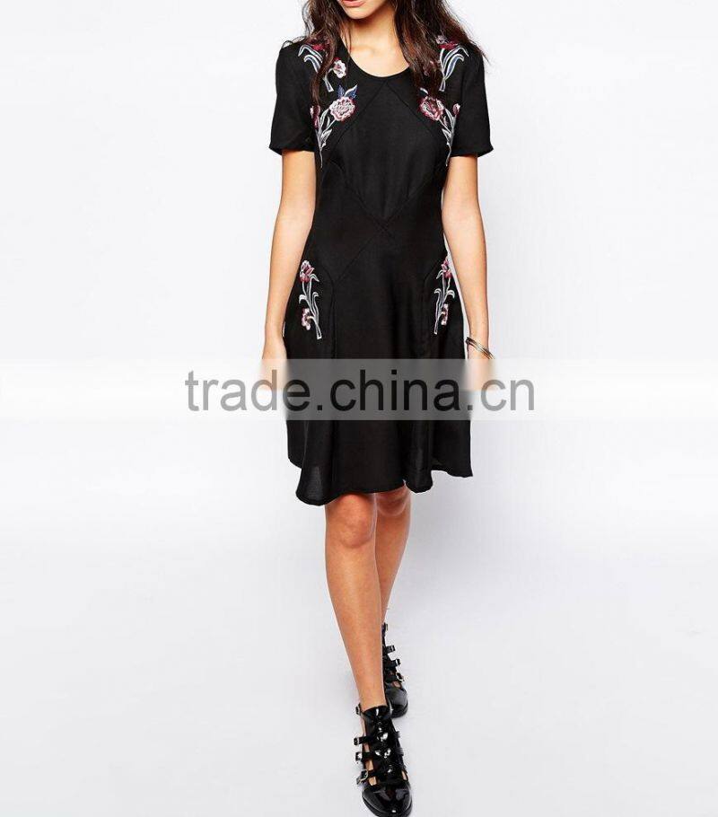 new elegant fashion lady prom party dress quality factory wholesale short sleeve dresses evening pattern