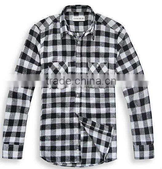 Mens stock flannel shirts cheap checks/plaids long sleeve two pockets flannel shirts