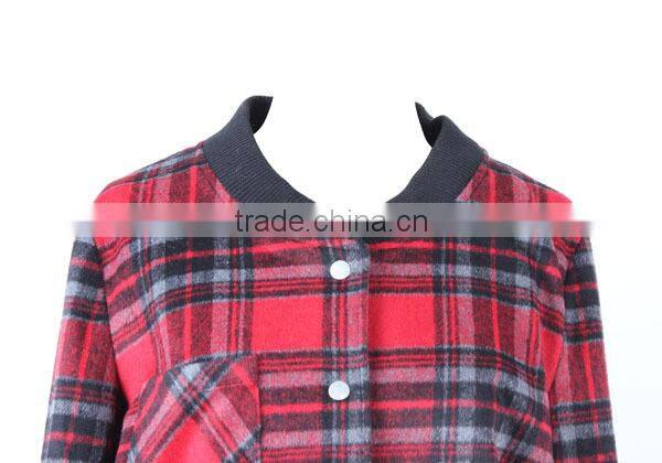 2015 new designs ladies' loose-fitting grid yarn dyned windbreaker jacket with pocket