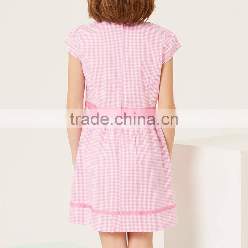 2017 summer new children's cotton school girl belted plaid dress