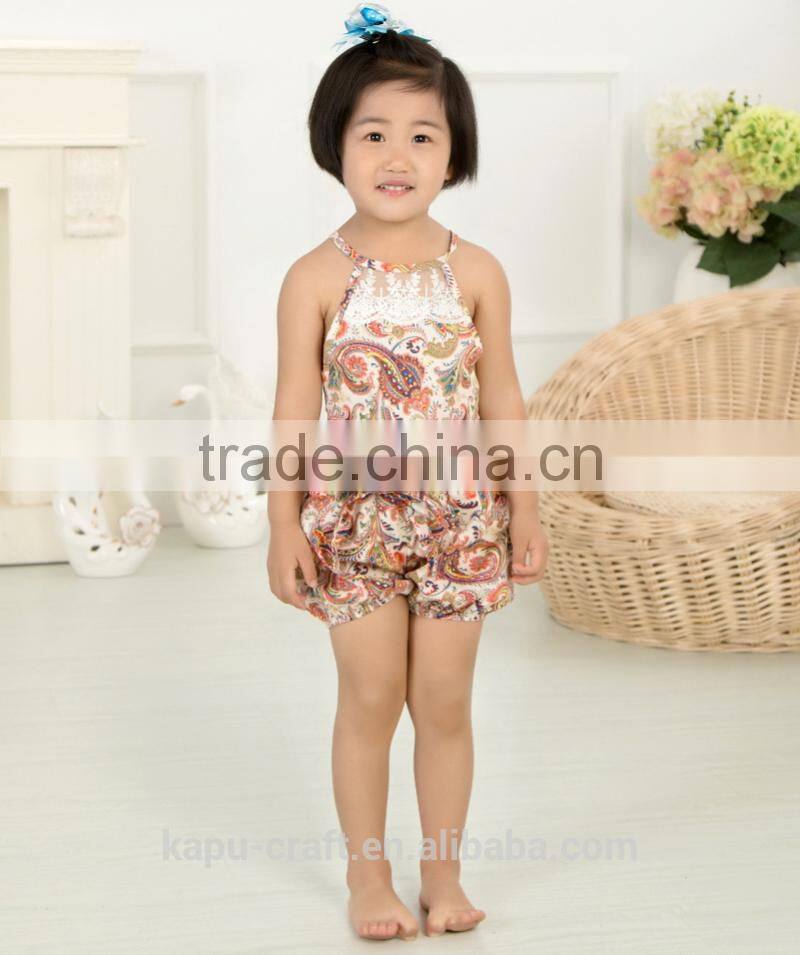 New Arrival Baby Cute Design Girls Satin Floral Lace Backless Sling Cotton Jumpsuit Romper For Kids