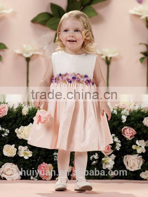 high quality high neck knee length satin white and red flower girl dress