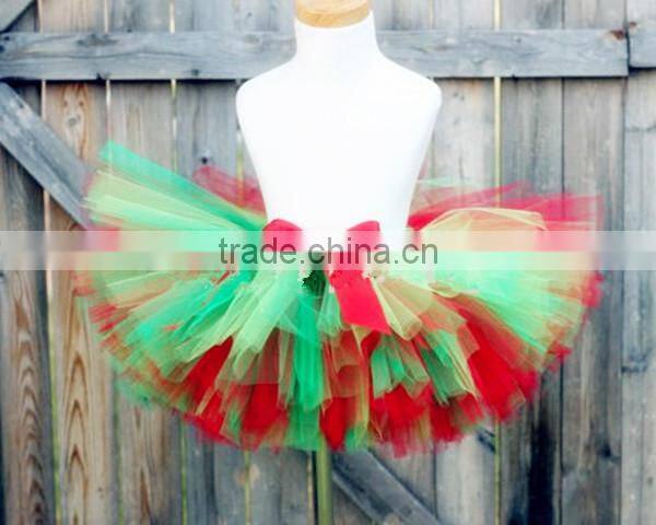 HOT SALE holiday sale girls fluffy ribbon santa skirt baby red and green tutu christmas petti tutu