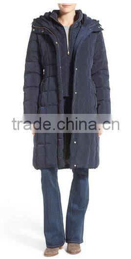 Fashion Women's Bib Insert Padding Quilting Long Coat With A Stand Collar