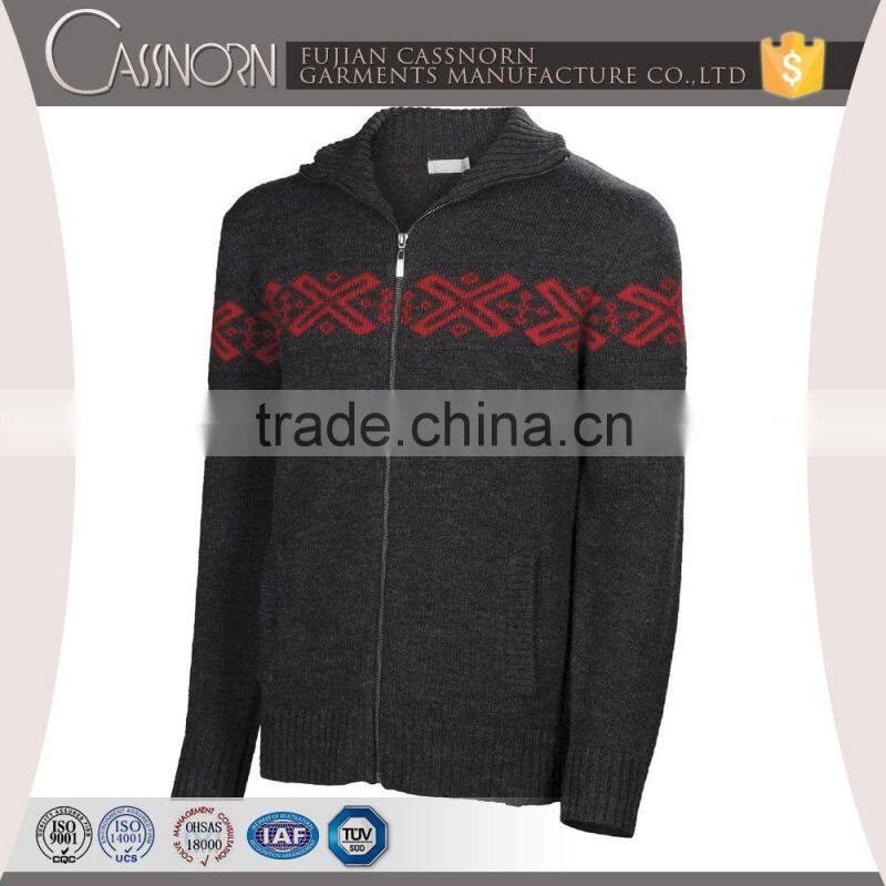 customized two-way zip design jacquard zip-up cardigan mens merino wool sweater