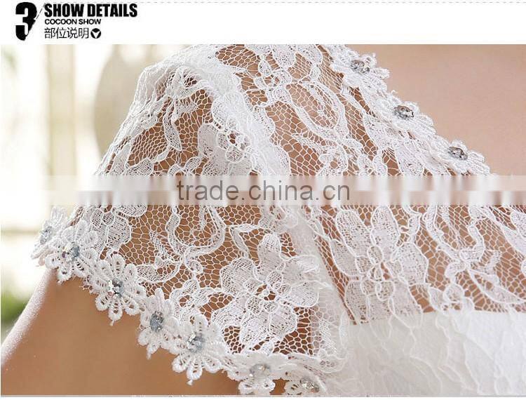 V neck cap sleeve long trail ball gown 2017 wedding dresses