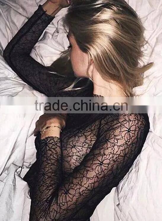Runwaylover 110 New Design 2017 ladies Sexy Lace Transparent Blouse
