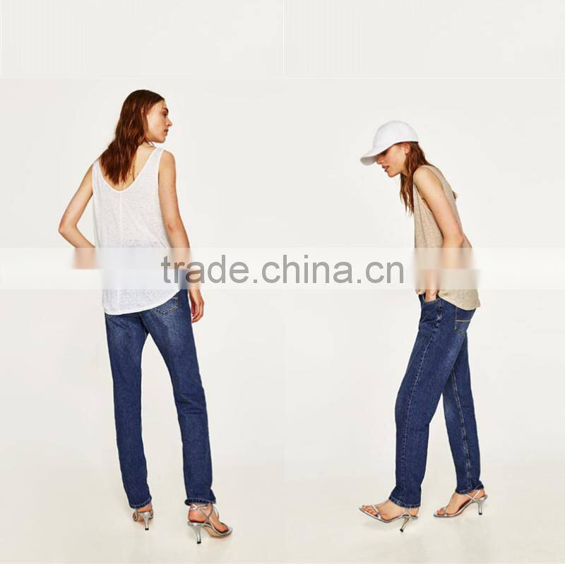 Summer loose fit round neckline sleeveless wide straps vest women linen tank tops
