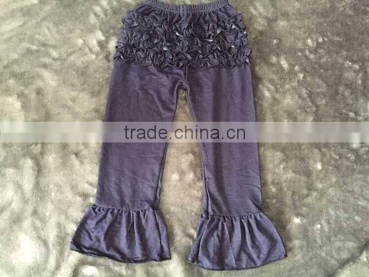 persnickety wholesale children's remake soft denim double ruffle dark blue jean color fashion kids clothes sets fall winter