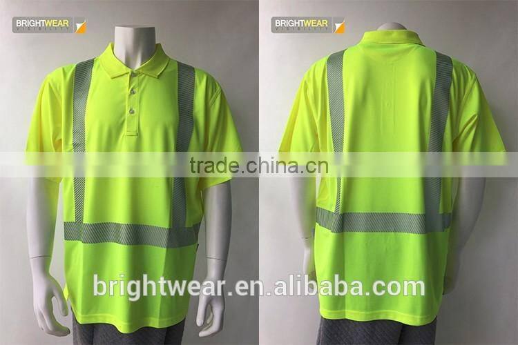 Hi-vis short sleeve 3M tape reflective safety ANSI night use protective polo shirt