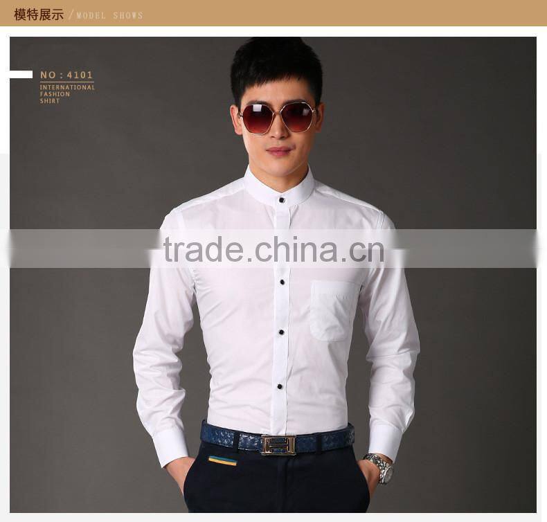White & pink color slim fit pattern chinese stand collar shirt for business man
