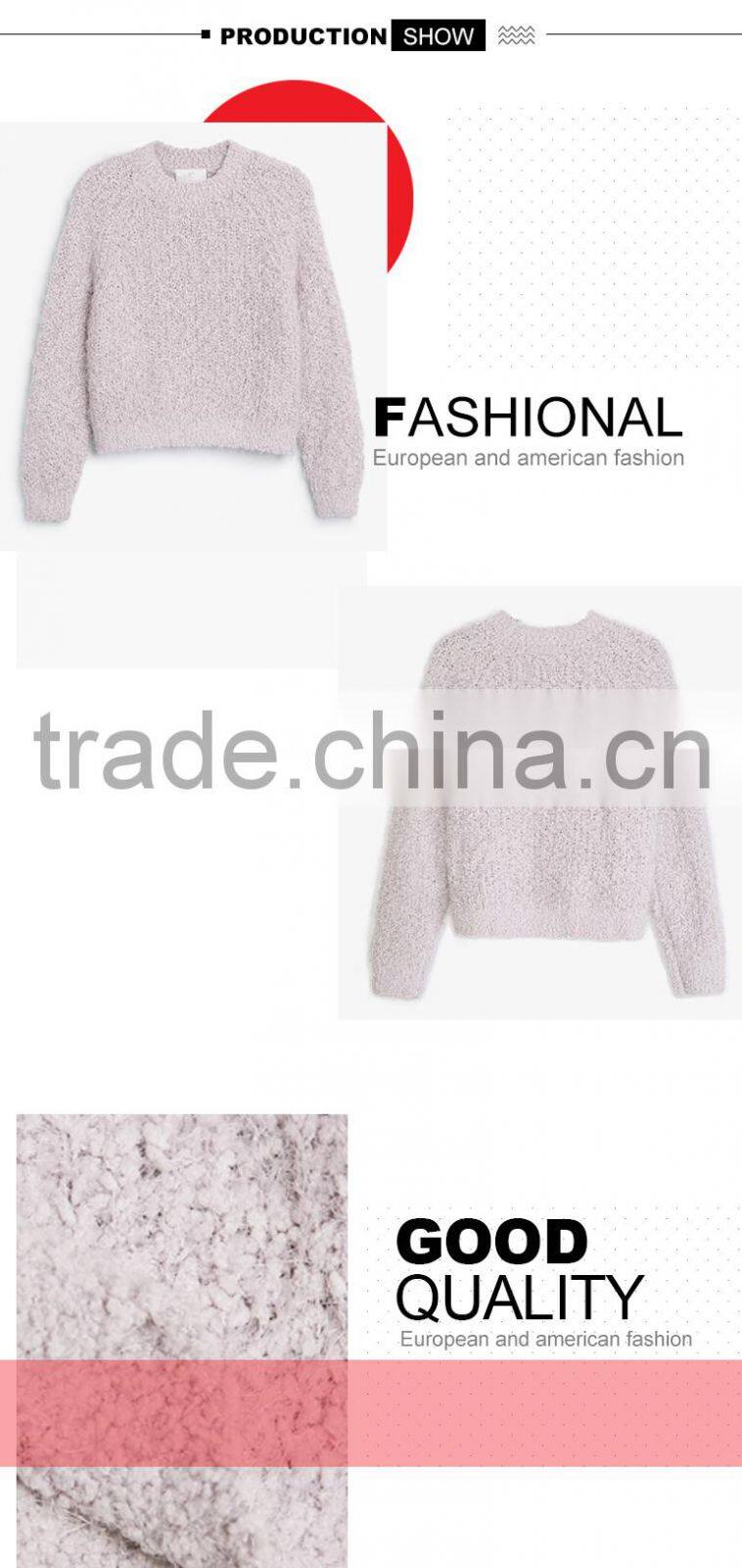 2017 wholesale customized fashion round neck sweaters women's pullover for lady