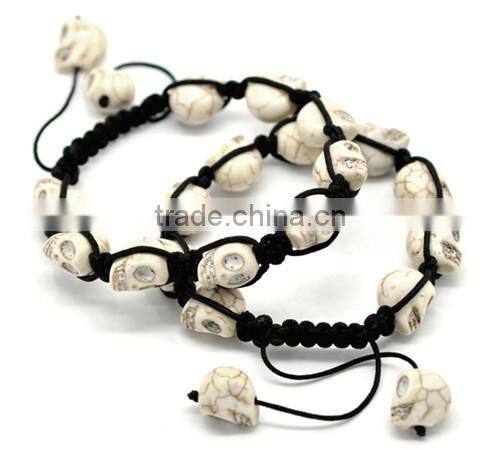 Halloween Skull White Howlite Beads Braiding Adjustable Bracelets 21cm-25cm