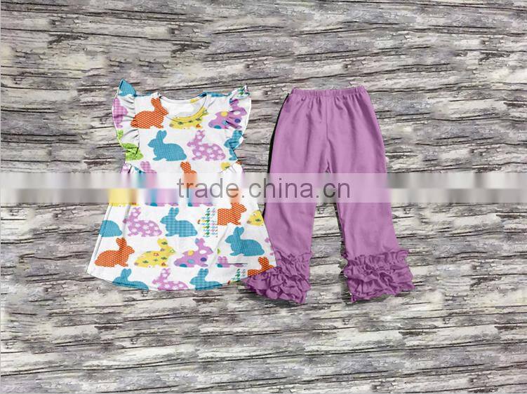 Lazy Girls Easter New Bunny Set Children Boutique Clothing Green Pastel Outfits Baby Clothes