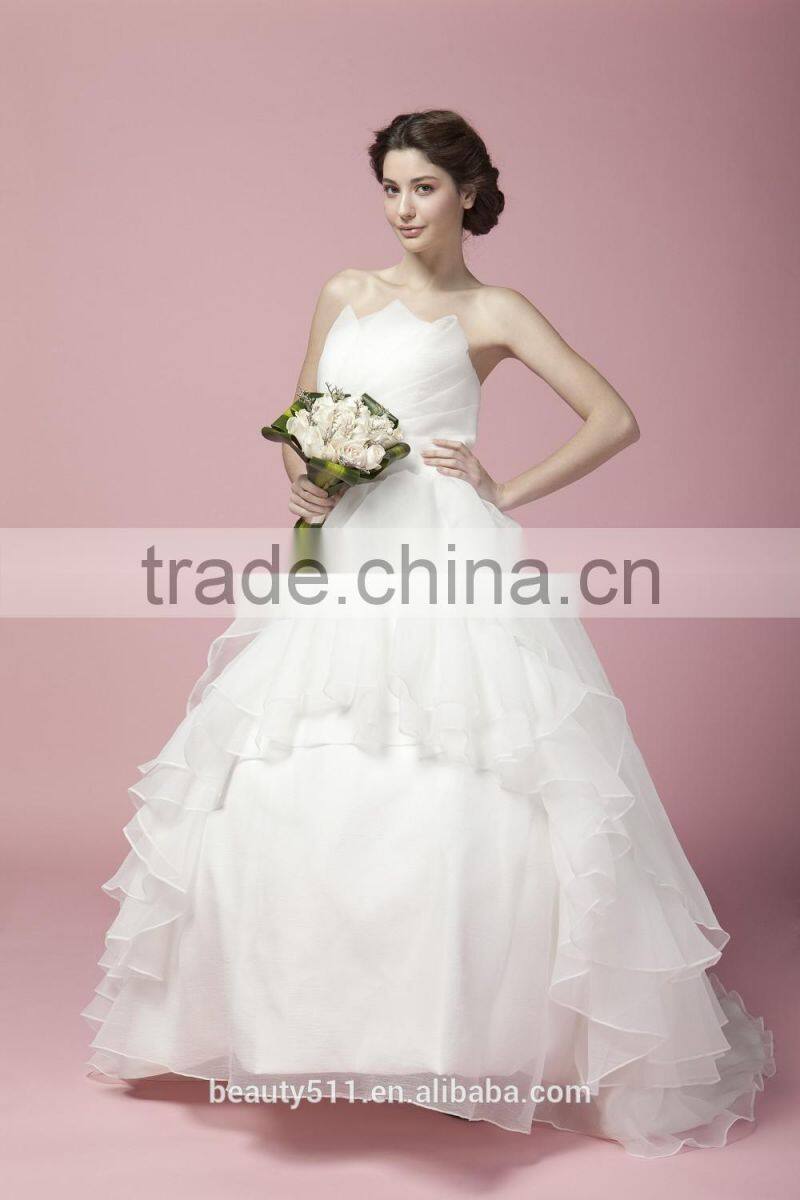 ball gown bridal dress Bowl Gown Straight Neck Straplesss Front Opened Ruffle Wedding Dress AS27702