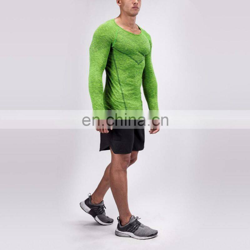 Wholesale Latest Design Gym Wear Mens Seamless Performance Green men Long Sleeve T Shirt
