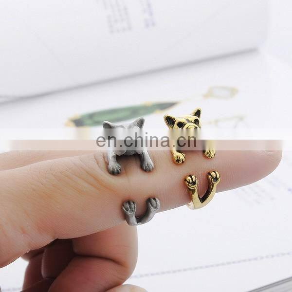 Fashion Design Gold Plated Dog Open Ring Animal Style Cuff Ring