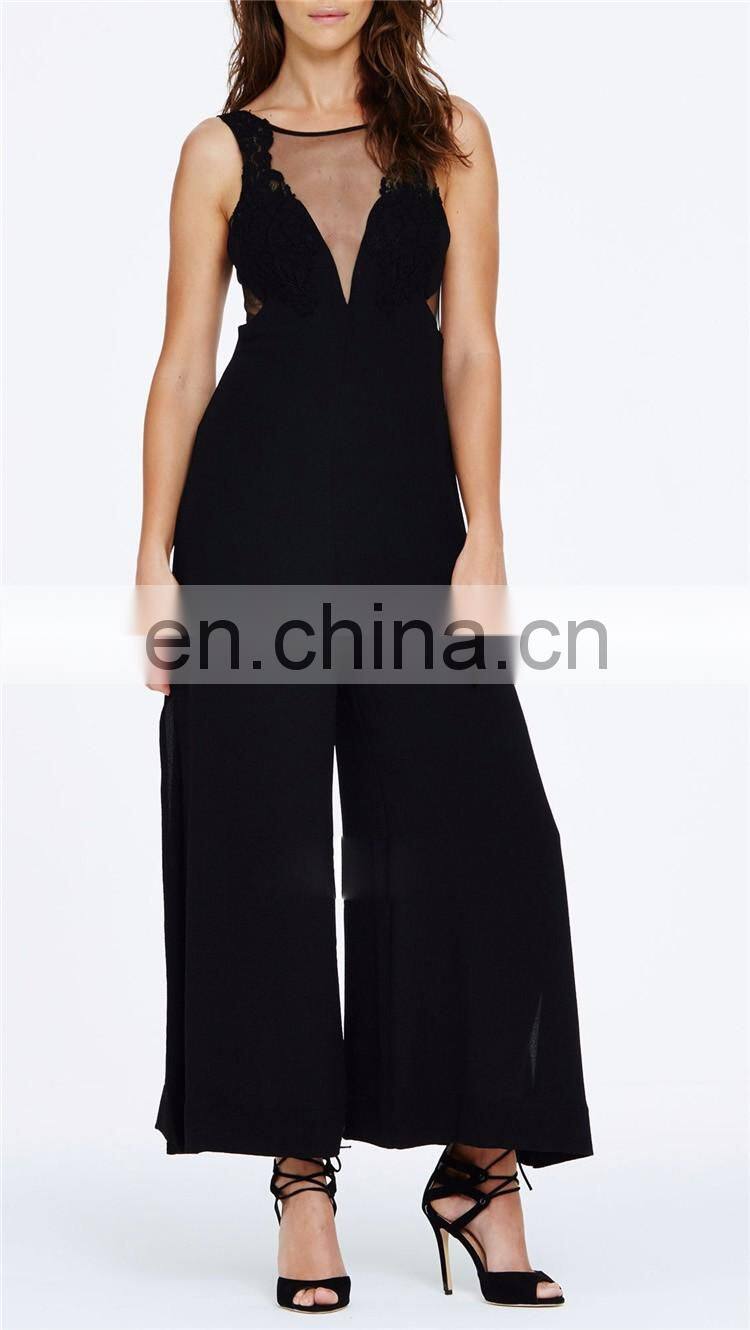 classical fashionable sleeveless V neck hollow front with long jumpsuit clothing