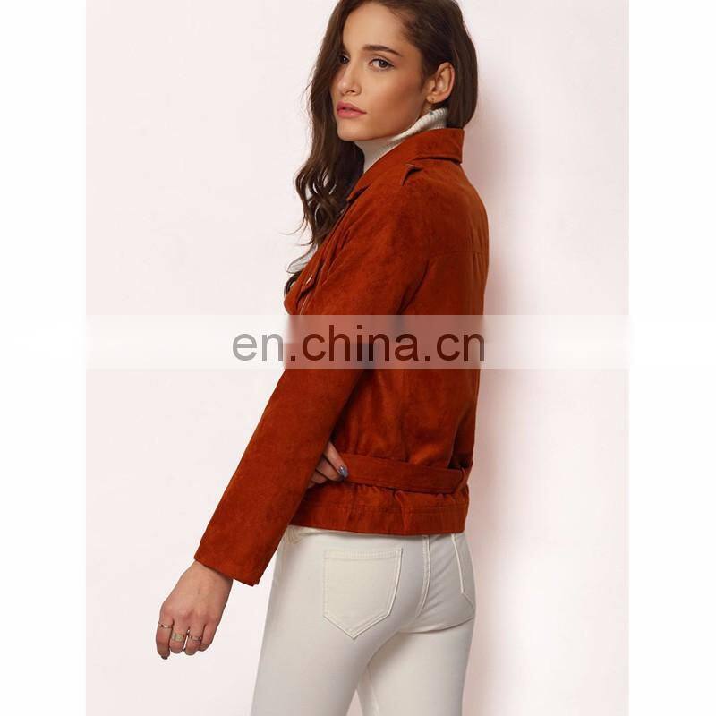 latest brown long sleeve flight lapel jacket