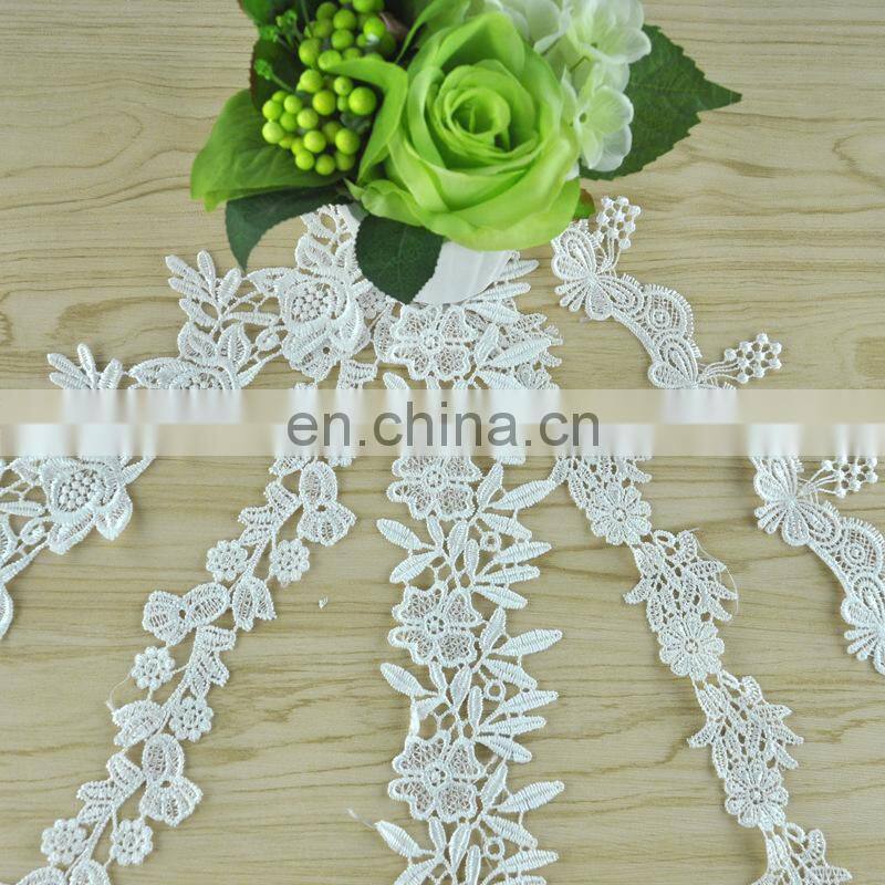2017 hot sale white polyester garment embroidered lace