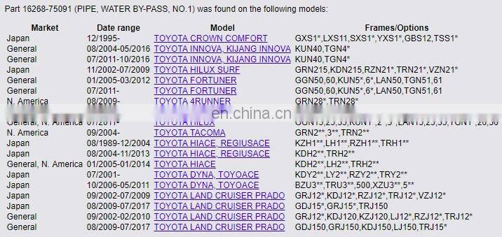 Auto NO.1 Water By-Pass Pipe Compatible With Toyo-ta OEM 16268-75130 16268-75110 16268-75091 1626875130 1626875110 1626875091