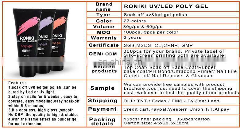 RONIKI Wholesale Price Soak Off UV Gel Nail Polish Poly Acrylic Gel Polish