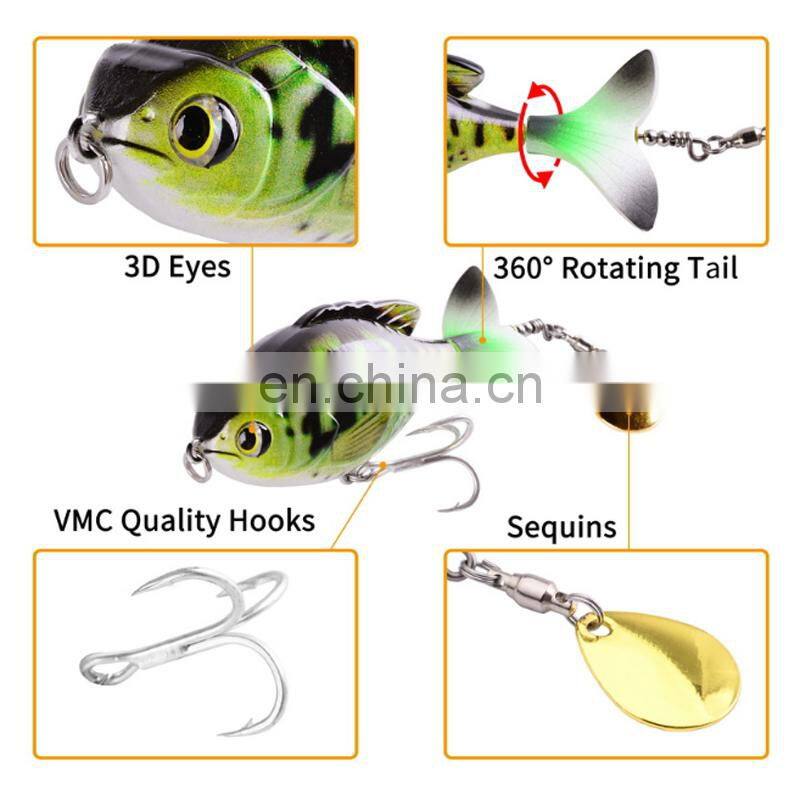 Amazon New Design 97mm 16.6g Topwater Floating Rotating Tail Artificial Hard Bait Fishing Lures Whopper Plopper