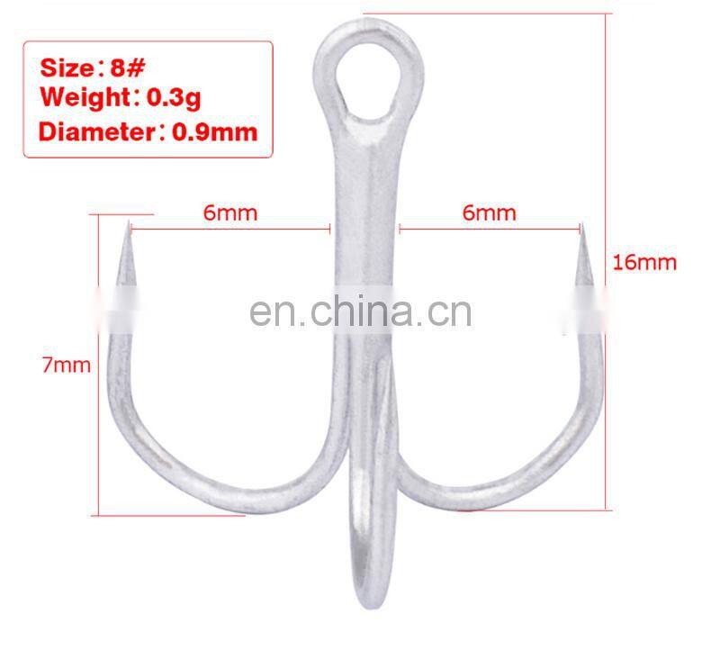 Amazon Strong Treble Strengthened Hooks Fishing Lures Hook 100pcs/bag Silver Strong Treble Hook